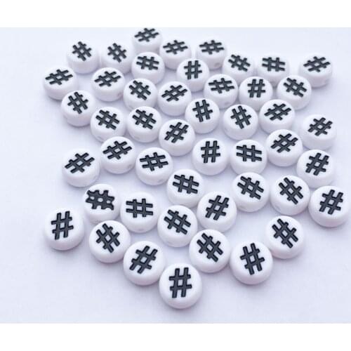White Pearl Acrylic Letter Beads 4*7mm 3600pcs/Lot Logo # Symbel Flat Coin Round Shape Plastic Alphabet Jewelry Lucite Beads