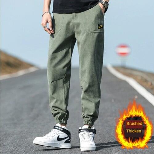 2020 plus velvet trousers mens casual pants loose wild sports long trousers thickened warmth large size beam pants men new