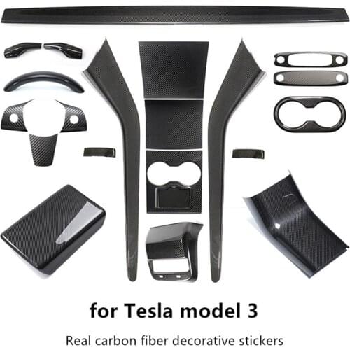 For Tesla Model 3/Y real carbon fiber interior bright light steering wheel outlet center control panel accessories