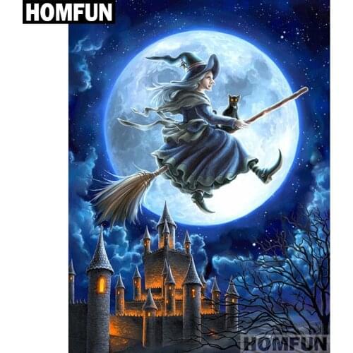 HOMFUN Art 5D Diy Diamond Painting "Halloween witch" Diamond Pictures Cross Stitch 3D Rhinestone Embroidery Decor A01653