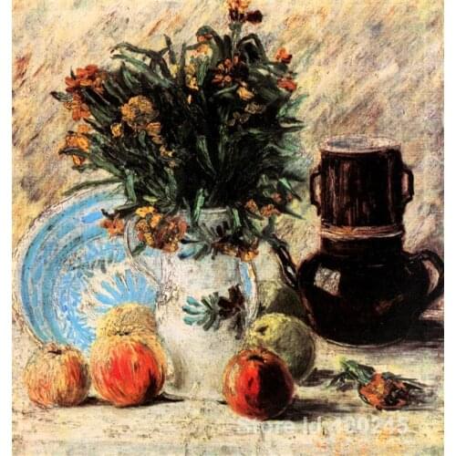 Paintings of Vincent Van Gogh Vase with Flowers Coffeepot and Fruit art reproductions for sale High quality Handmade
