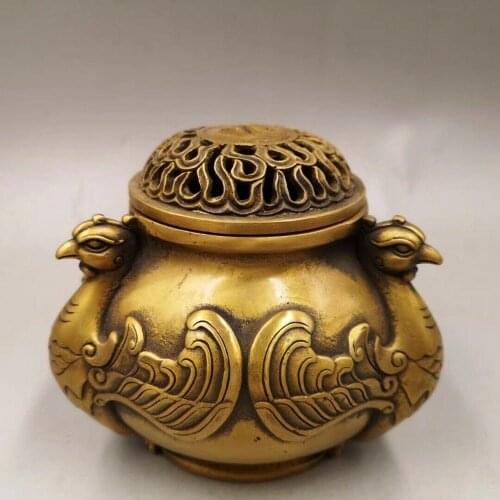 Chinese Antique Old copper hand made swan incense burner