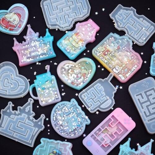 Maze Shakers Game Machine Resin Mold Diy Keychain Pendany Heart Castle Milk Bottle Shaker Silicone Molds