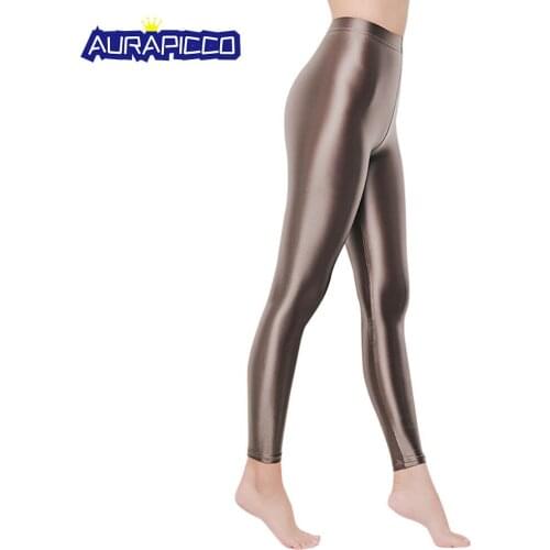 Womens Shiny Metallic Active Leggings High Waist Wet Look Stretch Pants Footless Tights Clubwear Yoga Sexy Wear Thin Leggings