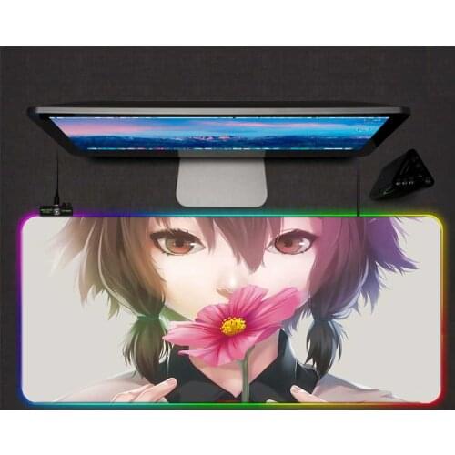 Mairuige Animation Mouse Pad RGB Cute Girl with Flower LED Backlight Large Computer for Desktop Keyboard and Mouse Pad 300x800cm