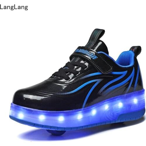 Wholesale HEELYS Fashion Boys USB Children Led Light Shoes Kids Sneakers TWO Wheels Roller Skate Glowing for Girls