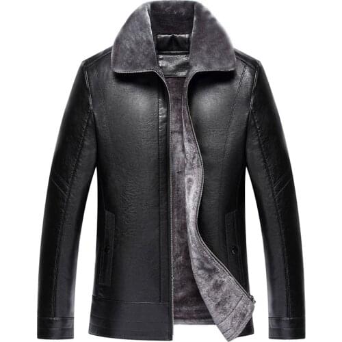 Leather Jacket Men New Winter Plus Velvet Thick Fur One Middle-Aged Fashion Casual Keep Warm Lapel Sheepskin Clothing WW-19702