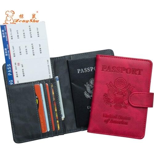 USA soft black double-headed eagle Color mixing buckle passport holder Built in RFID Blocking Protect personal information