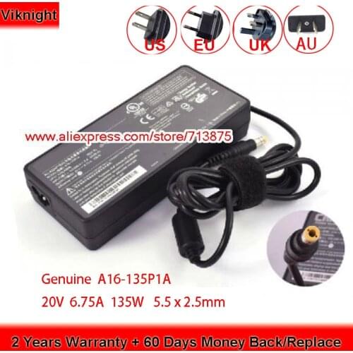 Genuine Chicony 135W Charger A135A006L 20V 6.75A A16-135P1A AC Adapter for Kensington SD4700P USB DOCKING STATION Power Supply