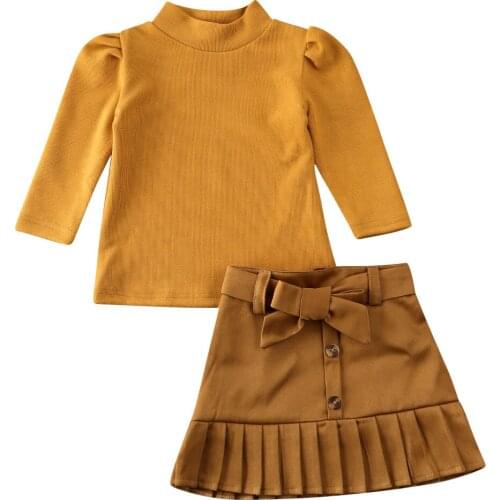 1-5Y Toddler Baby Girl Xmas Clothes Sets Solid Kids Long Sleeve T-shirt Bowknot A-Line Skirts Autumn Clothes