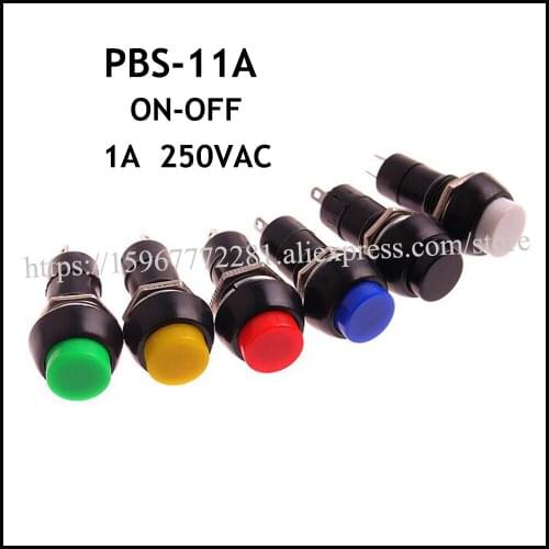 PBS-11A ON-OFF 1A 250VAC Auto switch Rocker Switch Automobile switches M12mm PBS-11B OFF-(ON) red yellow blue green black white