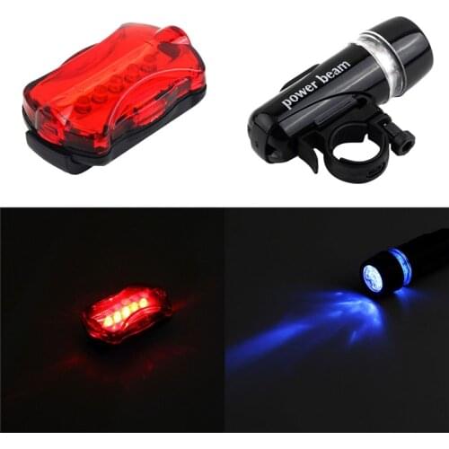 2pcs 5 LED Lamp Bike Bicycle Front Head Light +Rear Safety Waterproof Flashlight Bike Front And Rear Set Riding Tools