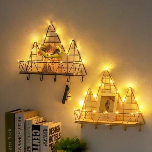 Wrought Iron Storage Shelf Wall Mounted Floating Rack Organizer Bathroom Hanging Basket Hooks Home Decoration