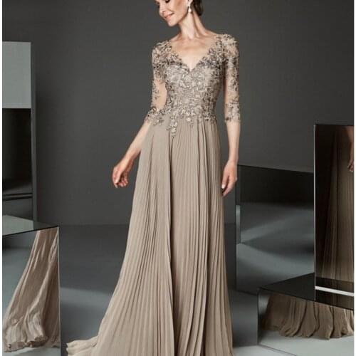 2021 Cheap Long Sleeves Blue Long Sleeves V neck Chiffon Bridal Bridesmaid Dresses Mother of the Bride Dresses