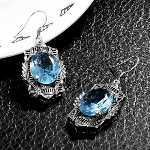 Luxury Gorgeous Women Jewelry Blue Zircon Dangle Earrings for Wedding Engagement Party Earring Set Gifts