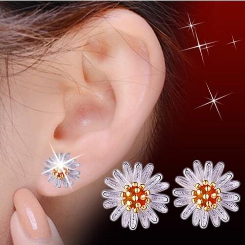 Cute Sun Flower Stud Earrings For Women Daisies Earring Earings Silver color plated Jewelry Earing Brincos Brinco best love Gift