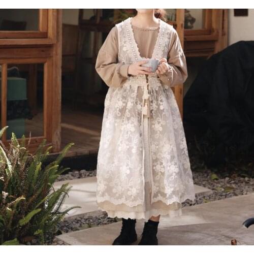 Fairy Natural Women Unique French Romantic Lace Sweet White Embroidery Dresses Sleeveless Mori Girl V-Neck Tank Dress