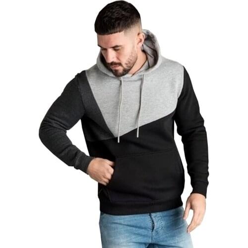 Spring and Autumn New Mens Sweaters Pullover Stitching Contrast Color Casual Stretch Sports Hooded Sweater Men Sweatshirt