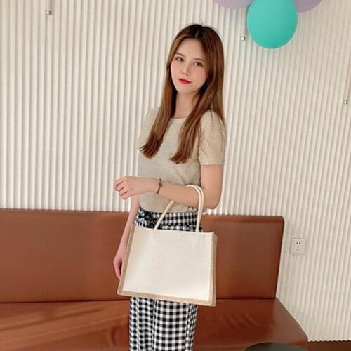 Burlap Tote Bag with Sturdy Handle Reuseable Jute Handbag for Wedding Favors Daily Use Travel Beach Storage Organizer