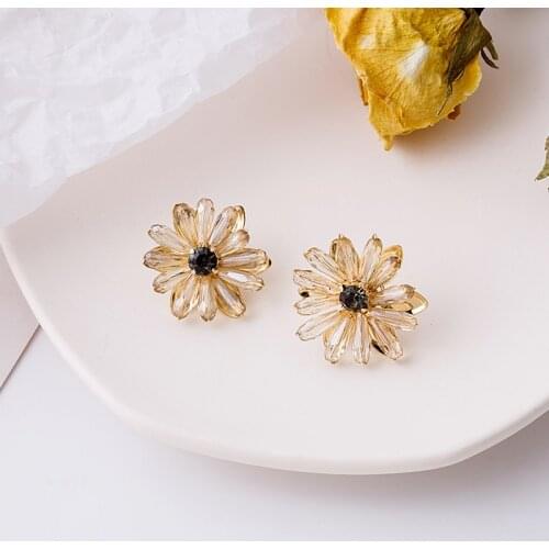 2020 Summer Shiny Crystal Flower Statement Earrings for Women Korean Sweet Champagne Gold Floral Big Drop Earrings Jewelry Gift