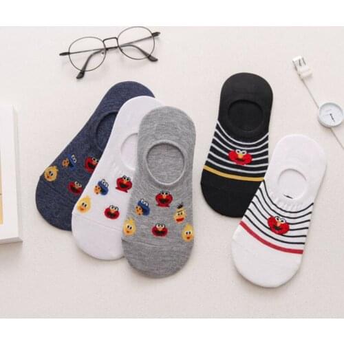 Women Socks Harajuku Cute Sesame Street Anime Socks Cotton Cartoon Pattern Summer Ankle Socks Woman Casual Happy Socks Sox