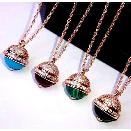 Rose Gold Tone Adjustable Long Chains Necklace Gorgeous Red Green Black Malachite Pendant Necklace for Women Brand Jewelry