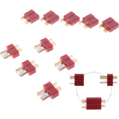 10Pcs Hot New T Plug Jack Connectors Male + Female Deans Connector T For RC LiPo Battery Helicopter Terminals Connectors Kit