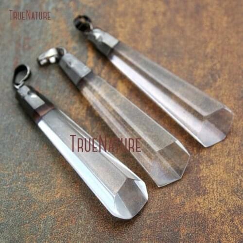 10Pcs Glass Crystal Pendant Gun Black Plated Faceted Pillar Pendant 64x15mm PM13690