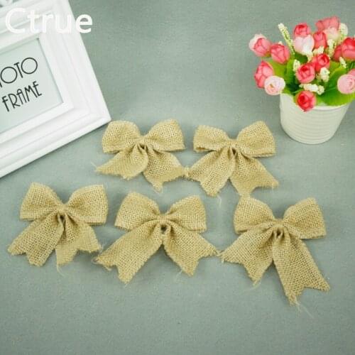 20pcs Natural Jute Burlap Hessian Flower bowknot DIY craft supplies rustic wedding decoration centerpieces christmas decoration