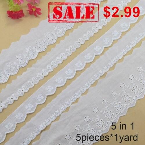 5pieces*1yard 100% cotton embroidery lace french lace ribbon fabric guipure diy trims warp knitting sewing Accessories#3967