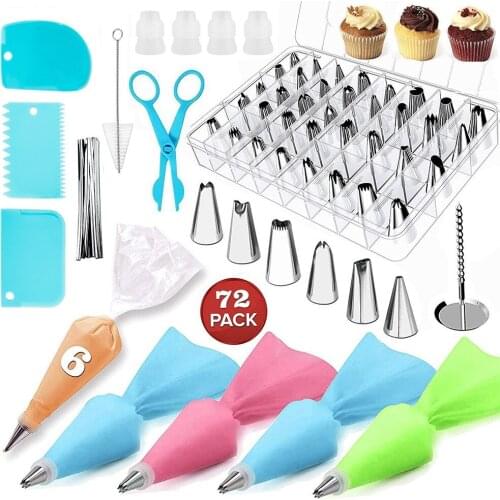 72Pcs Cake Decorating Tools Set Kitchen Cake Baking Tools With 42Pcs Piping Tips 4Pcs Silicone Pastry Bag 3Pcs Cake Scraper