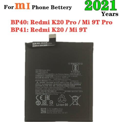 2021 4000mAh BP41 BP40 Battery For Xiaomi Redmi K20 / Mi 9T / Redmi K20 Pro / 9T Pro Phone Replacement Genuine Battery