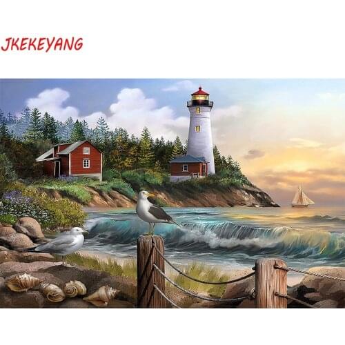5D DIY square/round Diamond painting Seaside lighthouse Cross Stitch Diamond Embroidery Pattern Rhinestone J1914
