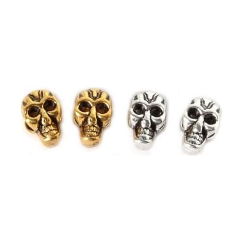 Free Ship Big Hole 100pcs Gold Silver Plated Skull Beads Charms For Bracelet Lanyards Jewelry 8*12mm