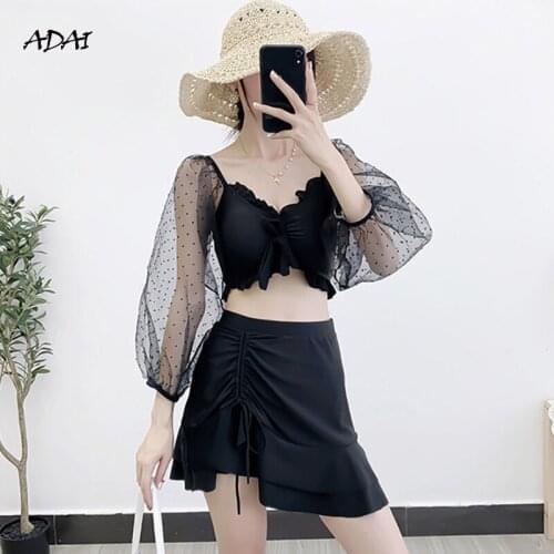 High Waist Bikini 2021 Swimwear Women Swimsuit with Ruffles Skirt Sleeves Summer Set Two Piece Suits Swim Bathing Suit Beachwear