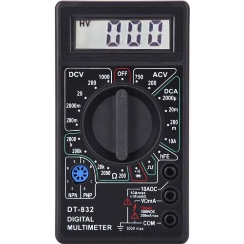 Black DT832 Digital Multimeter Tester LCD Mini Multimeter AC DC Voltmeter Ammeter Ohm Meter Auto Polarity Display
