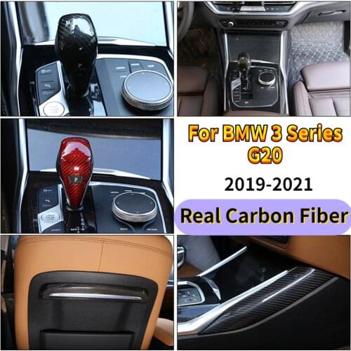For BMW 3 Series G20 G28 2019-21 Real Carbon Fiber Car Center Console Gear Shift Decoration Panel Cover Stickers Car Accessories