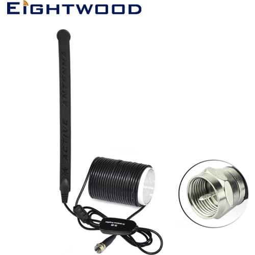 Eightwood Auto Digital TV Antenna Built-in Amplifier F Type Male Connector 5m Extension Glass Paste for Car TV DVB-T TNT ATSC
