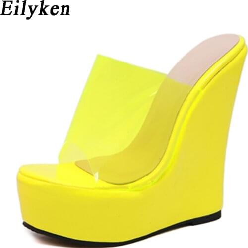 Eilyken 2021 New Transparent Platform Wedges Jelly Slippers Sandals Fashion High Heels Female Slippers Shoes Size 35-42