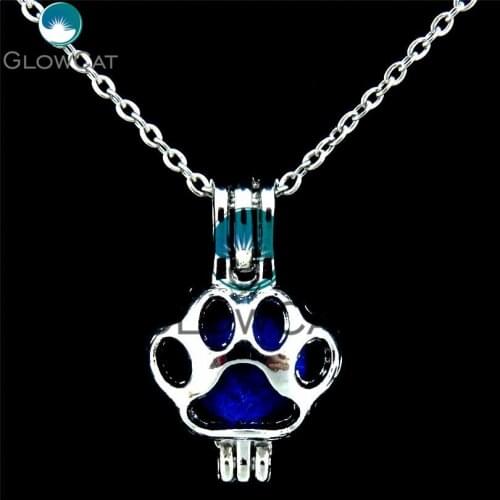 GLOWCAT K445 Dog Paw Beads Cage Locket Pendant Perfume Aromatherapy Cage Necklace Kids Girls Party Gift Jewelry