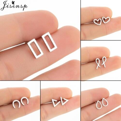Jisensp Classic Stainless Steel Geometric Square Earrings for Women Trendy Tiny Hollow Heart Triangle Earrings Everyday Jewelry