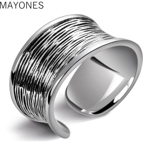 Real S 925 Sterling Silver Fine Jewelry Handmade Brushed Asymmetric Finger Rings Korean Designer Bijoux Men Women Open Ring