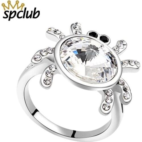 SPCLUB New Creative Spider Ring European Punk Style Female Cobweb Ringcrystals From Swarovski Wedding Band Jewelry Anel Anillos