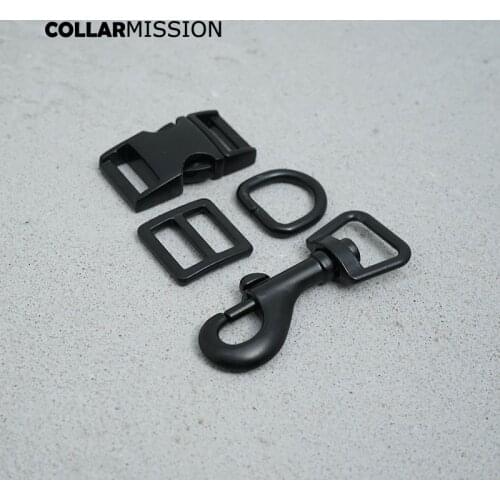 Metal buckle+Tri-Glid+D ring+metal dog clasp/set) retailing black 15mm for DIY dog collar set harness high quality DIY parts