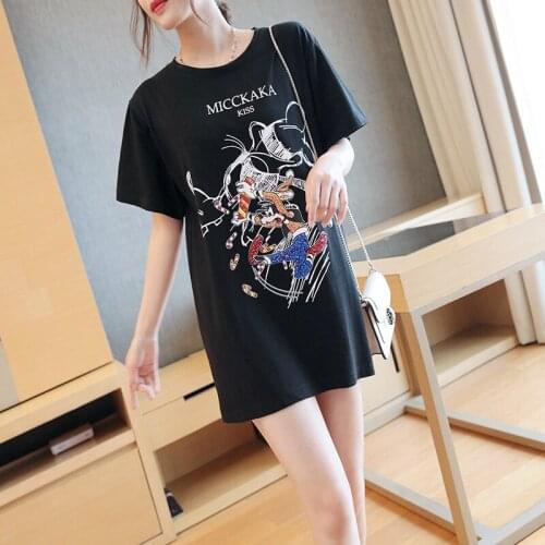 Fashion Print Cartoon Funny T Shirts Women Short Sleeve Loose Cotton Long T Shirt Feminina Black White Summer Shirt Women 2020