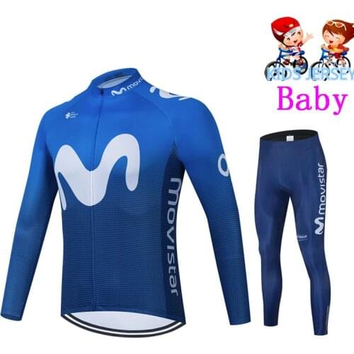 Movistar Cycling Clothing Breathable Children Long Sleeve Jersey Set Breathable Sportswear Kids Bicycle Bike Maillot Ciclismo