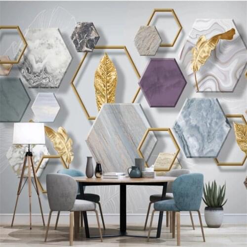 Custom Mural Wallpaper Modern Minimalist Stone Pattern Three-Dimensional Geometric Golden Leaf TV Background Wall Painting