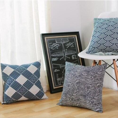 Cotton and linen ukiyoe cushion cover Japan style weave pattern waist pillow cases ripple pillow cover sofa party wedding decor