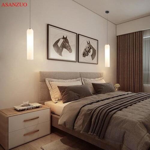 Nordic bedroom pendant lights Blue White Amber Glass Tube Pendant Lamp Modern restaurant Suspension Hanging Light Decor