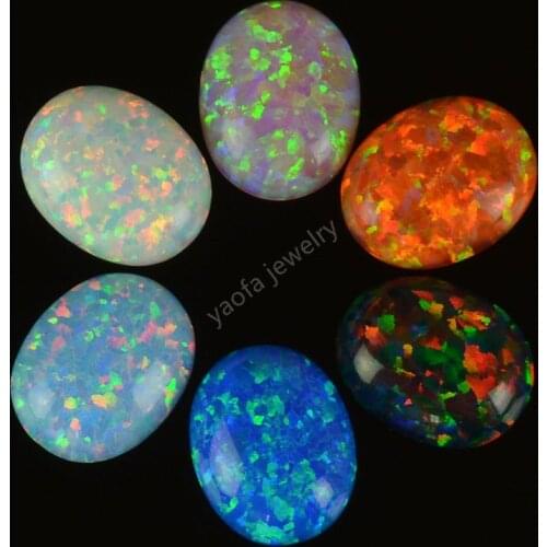 Wholesale Mix Color Loose Synthetic Beads Opal Stone Oval Cut Flat Bottom Cabochon 8*10mm For Ring Pendent